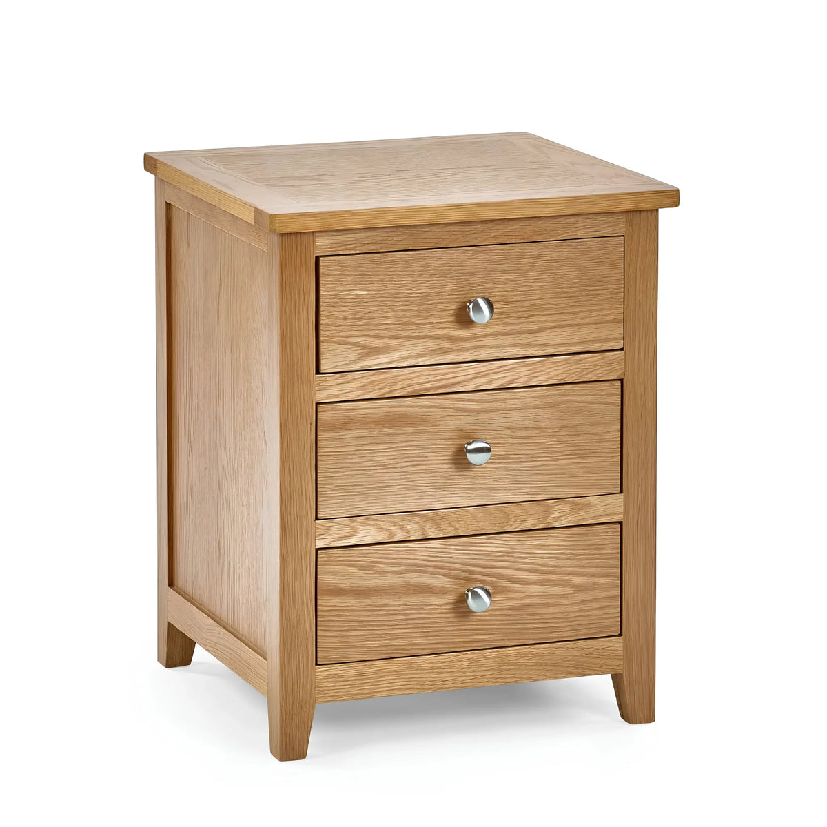 Mallory Oak 3-Drawer Bedside Chest – full side view