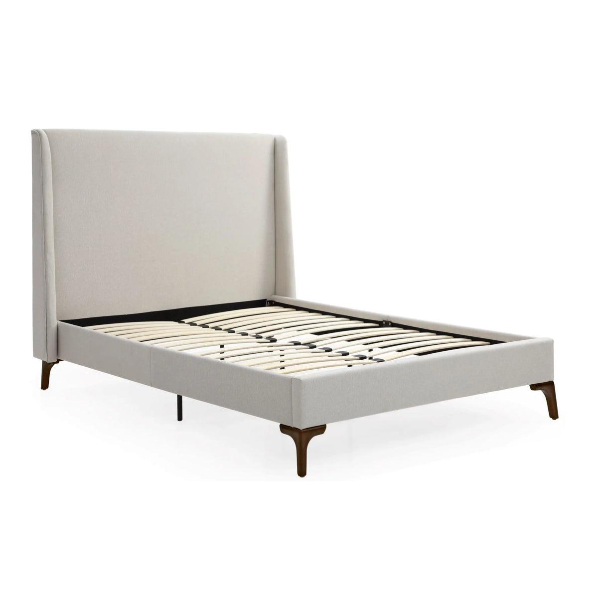 Denver Ivory Upholstered Bed – front three-quarter view showing frame and slats