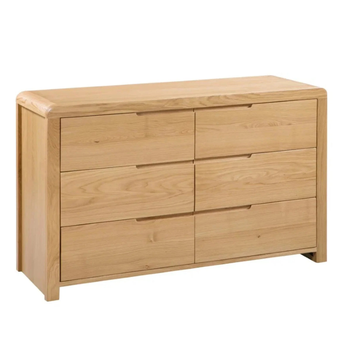 Curve Oak 6-Drawer Chest – angled front and side view