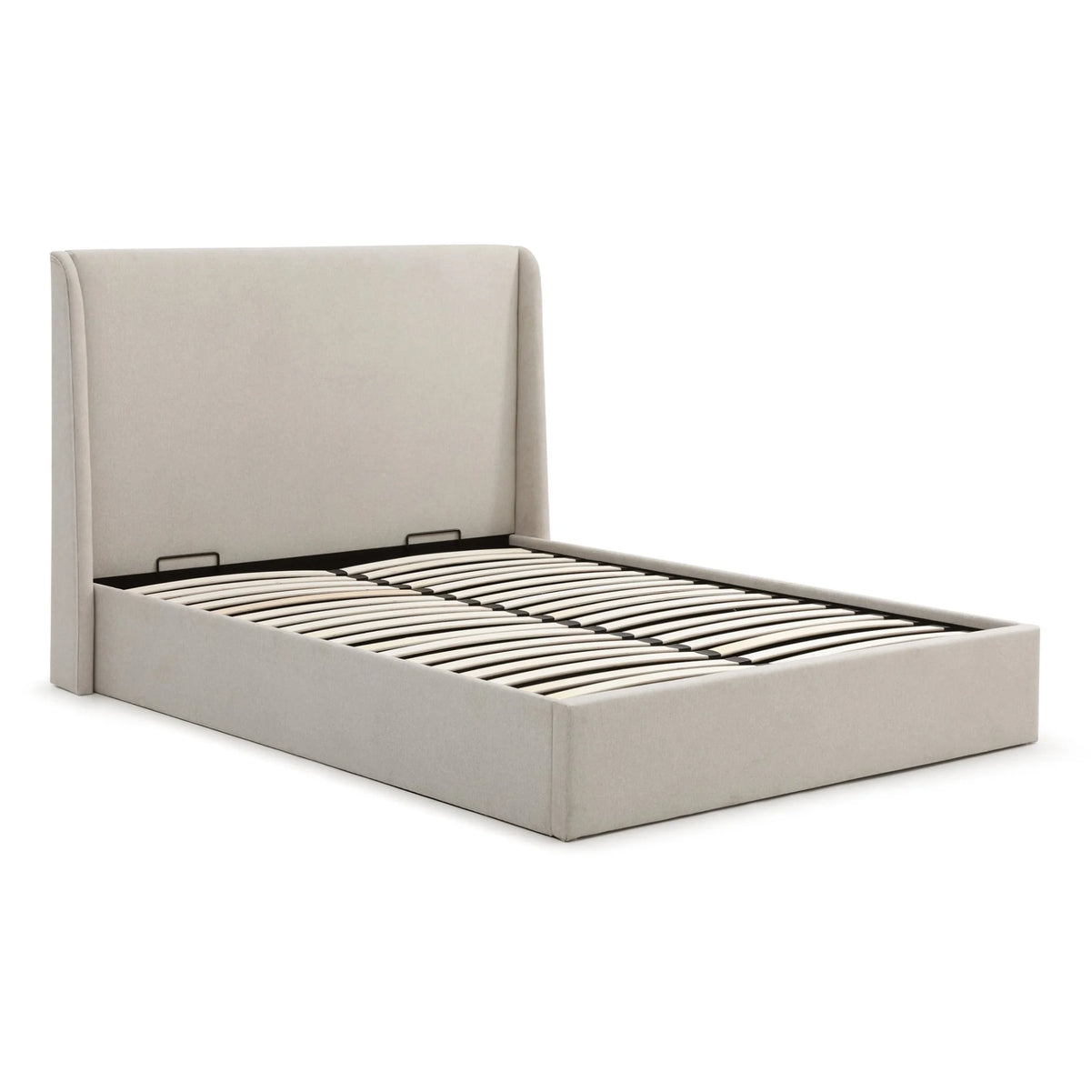 Denver Oatmeal Upholstered Ottoman Bed – studio isolated storage bed