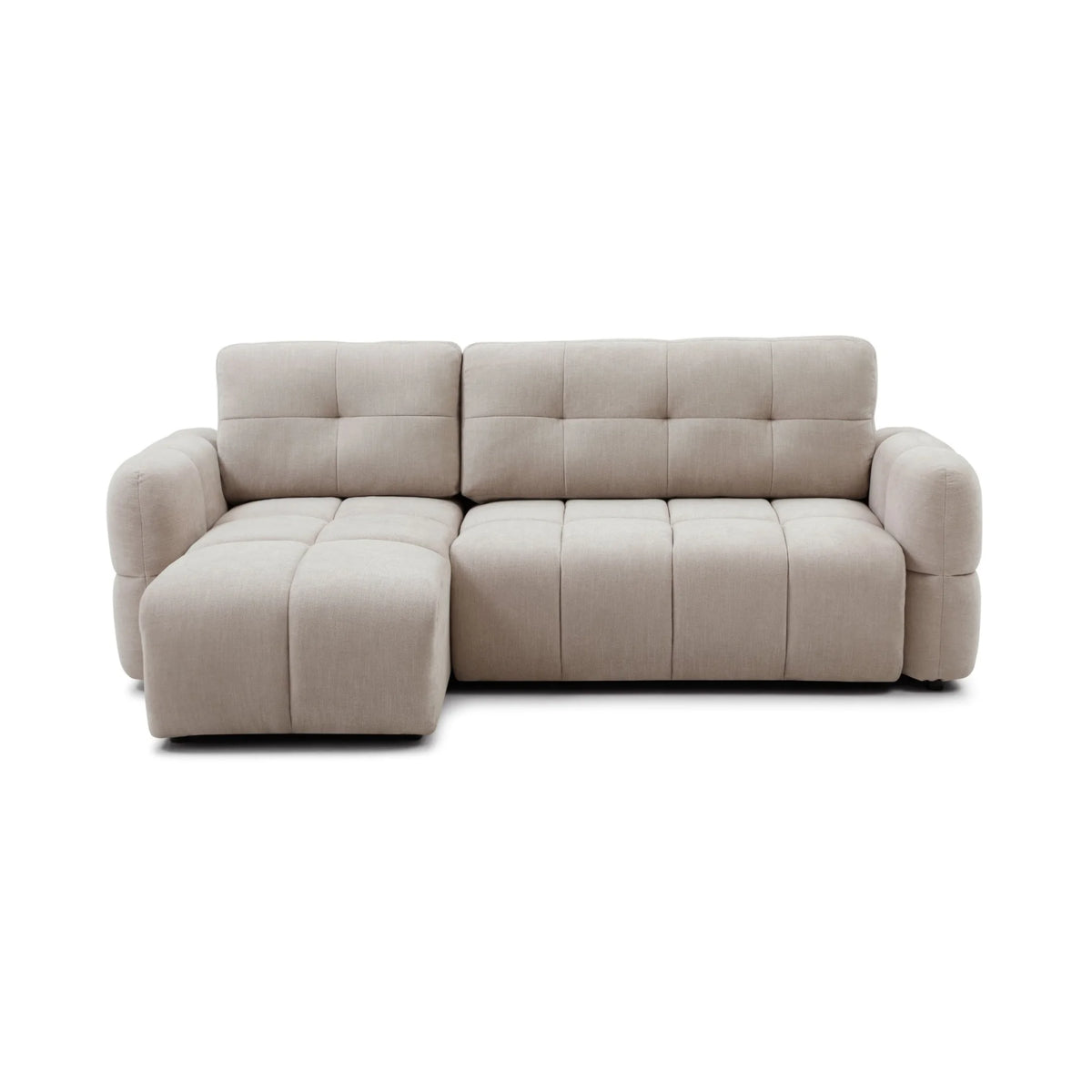 Morgan Taupe Corner Sofa Bed – studio front view on white background