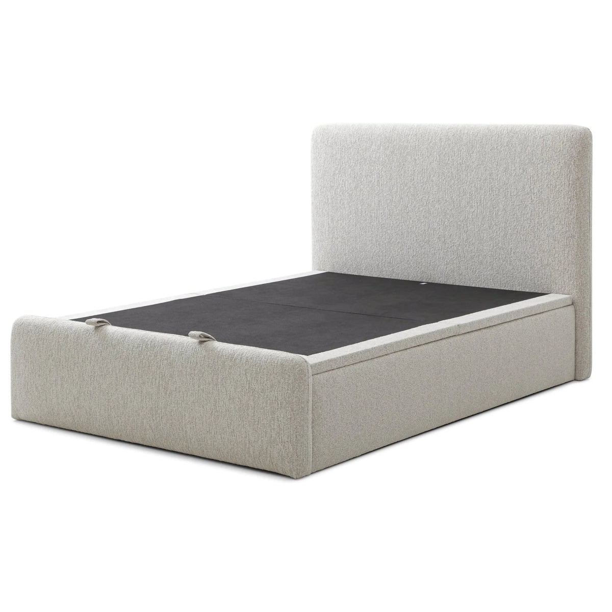 Belle Oatmeal Chenille Ottoman Bed – studio view showing storage mechanism