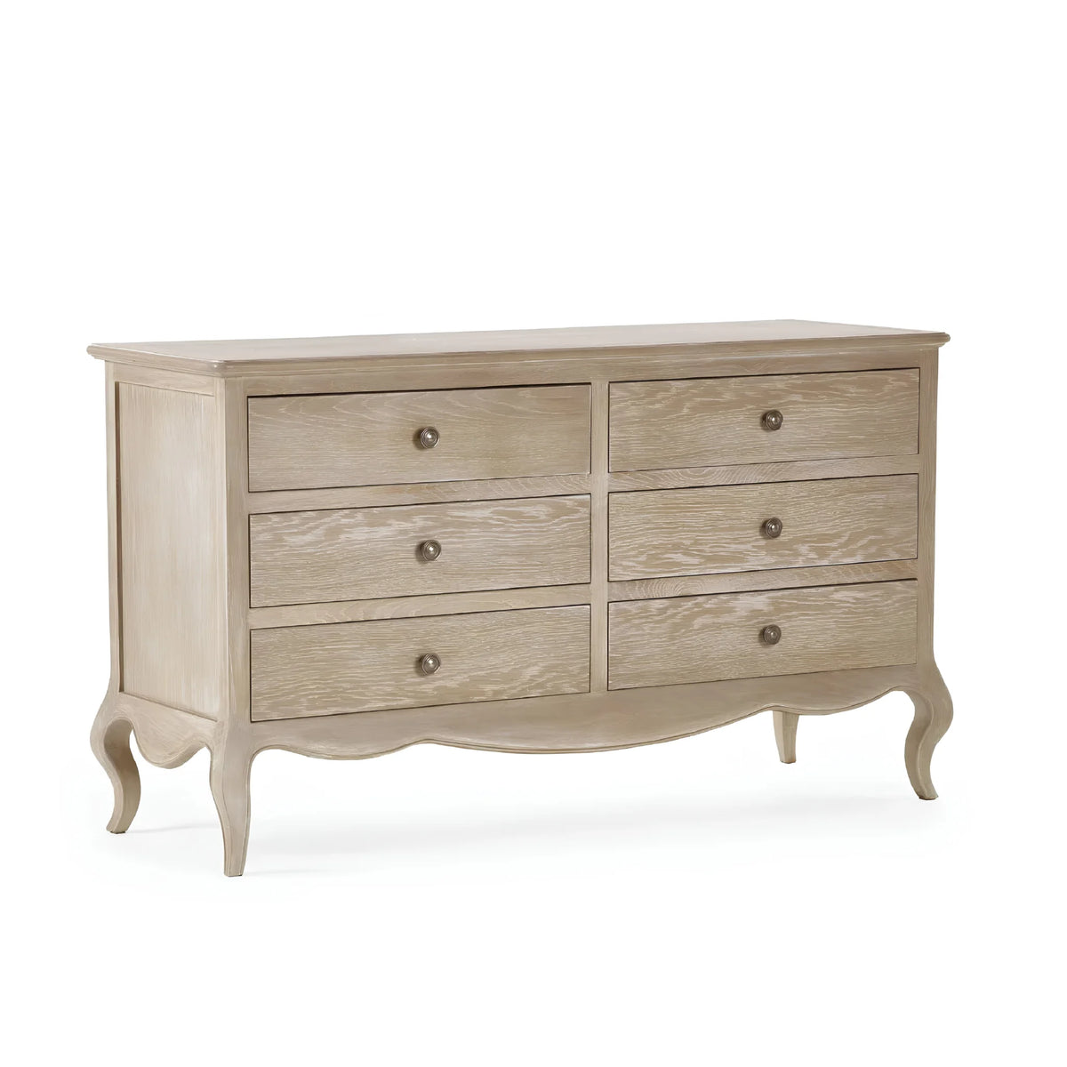 Camille Limed Oak 6-Drawer Wide Chest – studio isolated view
