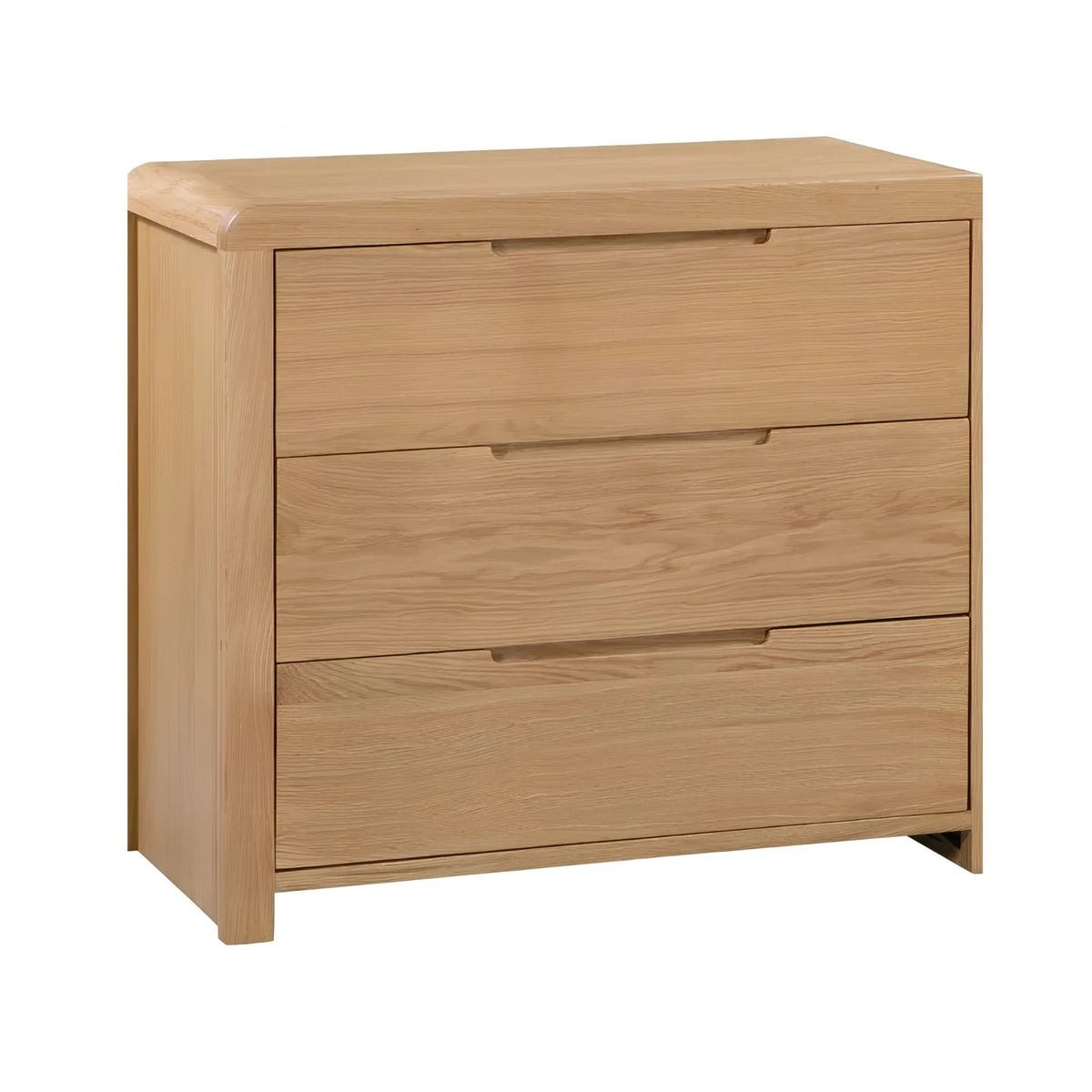 Curve Oak 3-Drawer Chest – angled front and side view