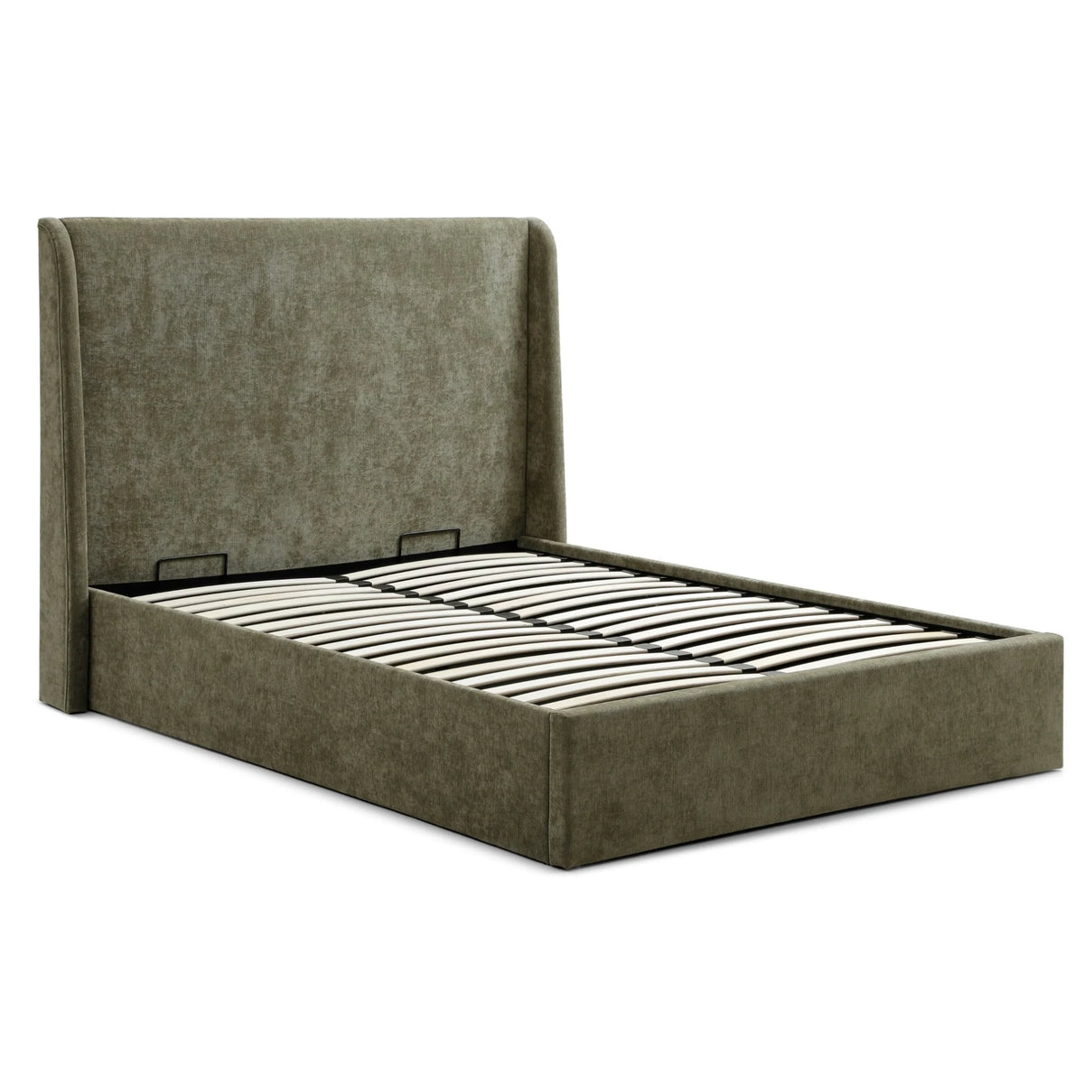 Denver Olive Upholstered Ottoman Bed – base structure with slats view