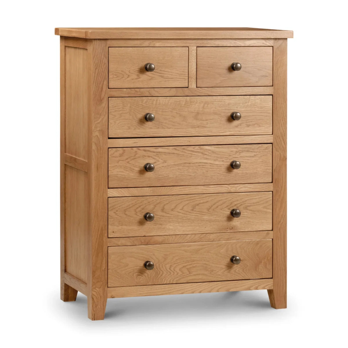 Marlborough Oak 6-Drawer Chest – three-quarter front view on white background