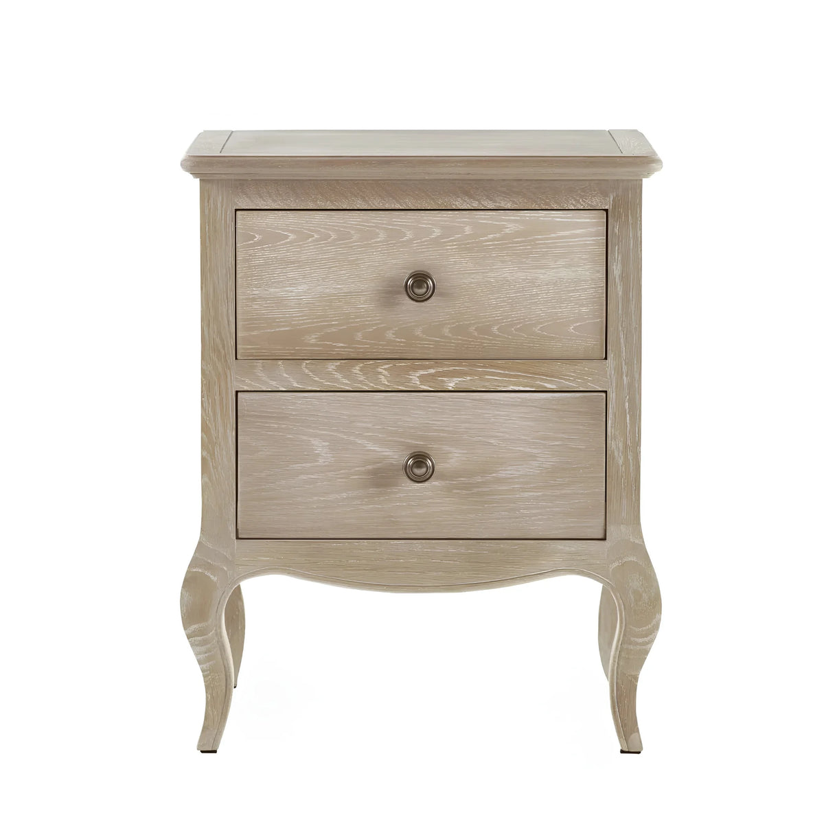 Camille Limed Oak 2-Drawer Bedside Chest – front view