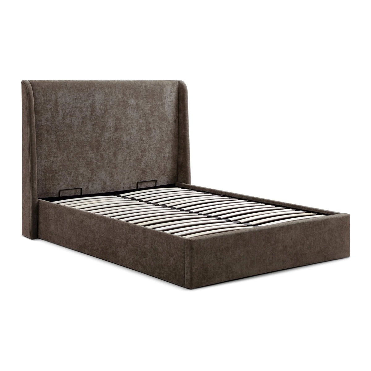Denver Brown Upholstered Ottoman Bed – base structure with slats view