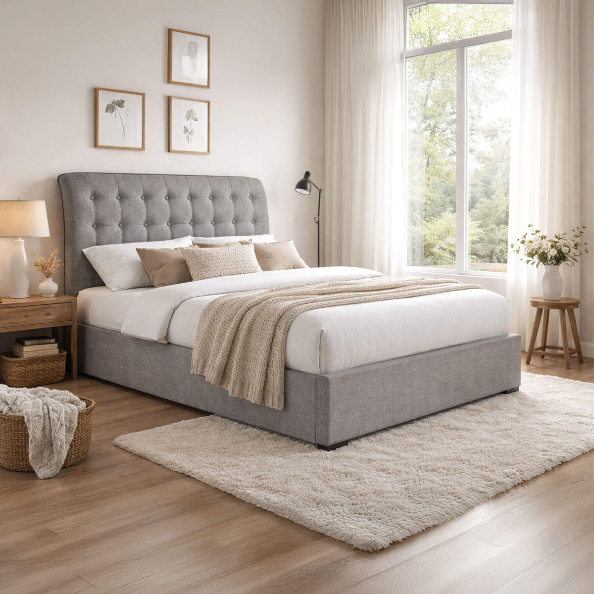 Apia Light Grey Fabric Bed Frame
