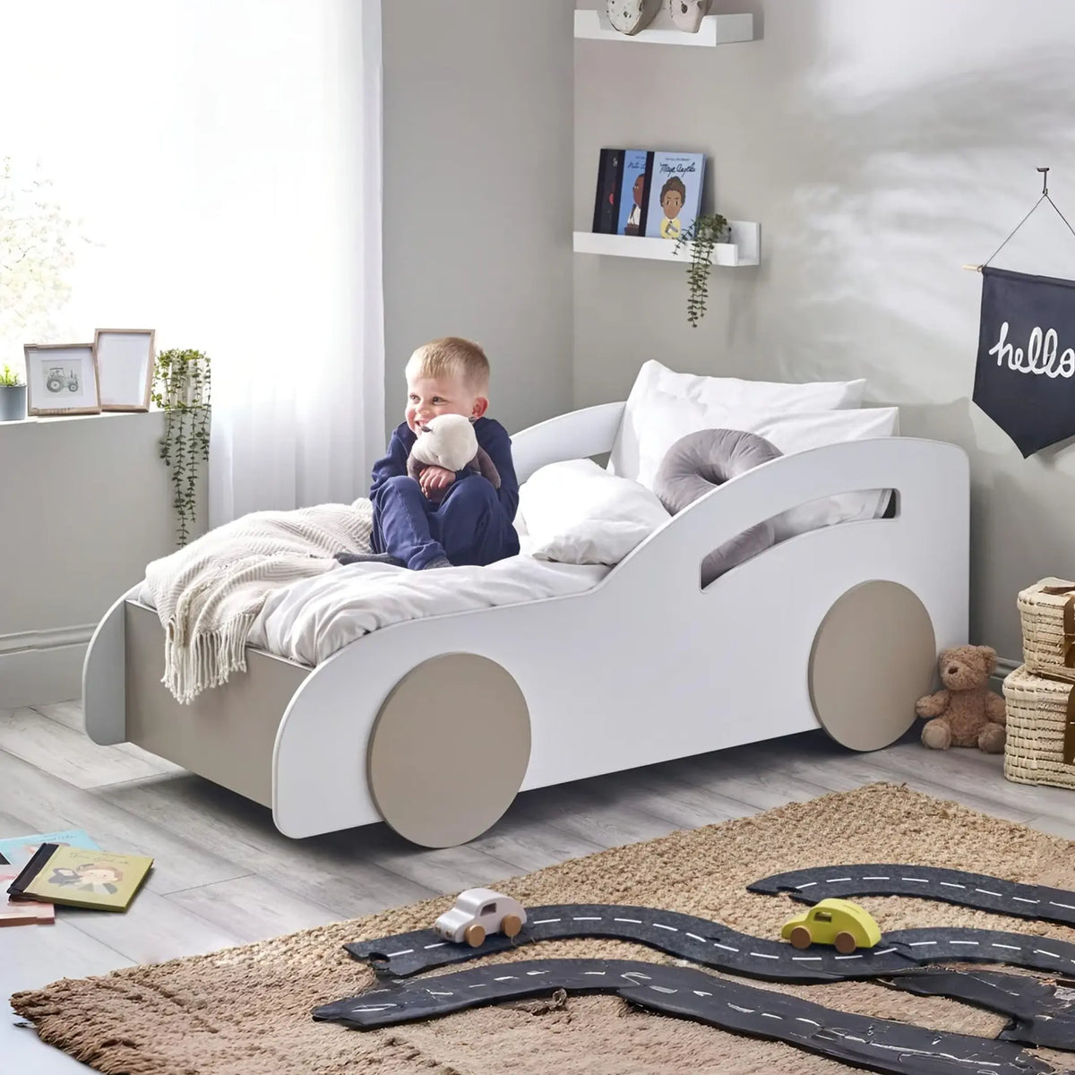 Atlantis White Wooden Car Toddler Bed