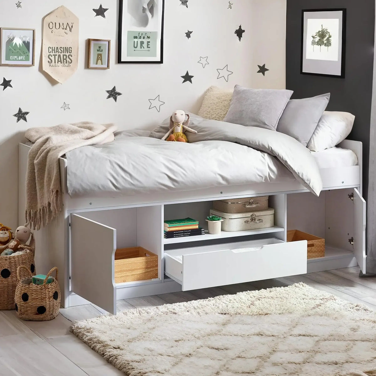 Atom White Wooden Low Sleeper Bed