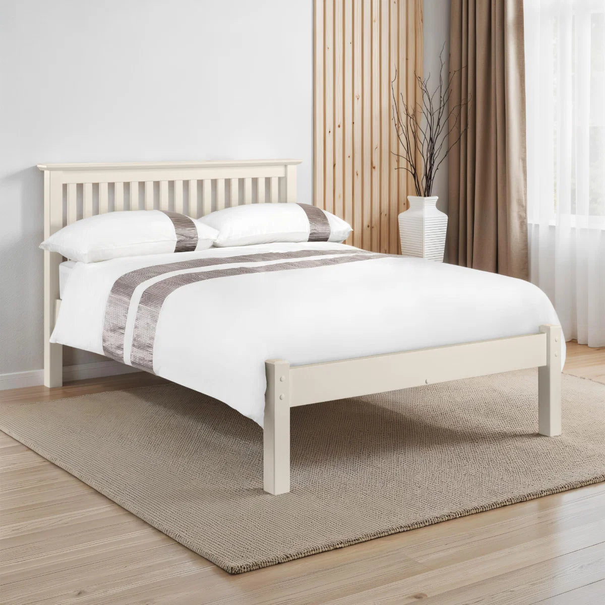 Barcelona Stone White Wooden Low End Bed