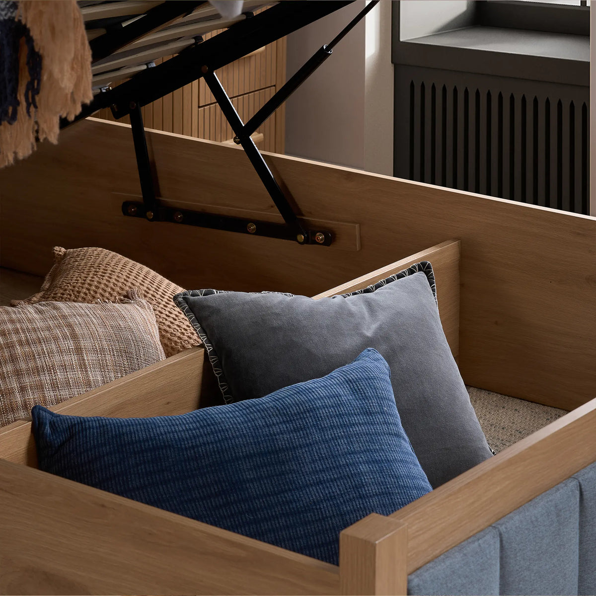 Belmont Grey Upholstered Wooden Ottoman Bed