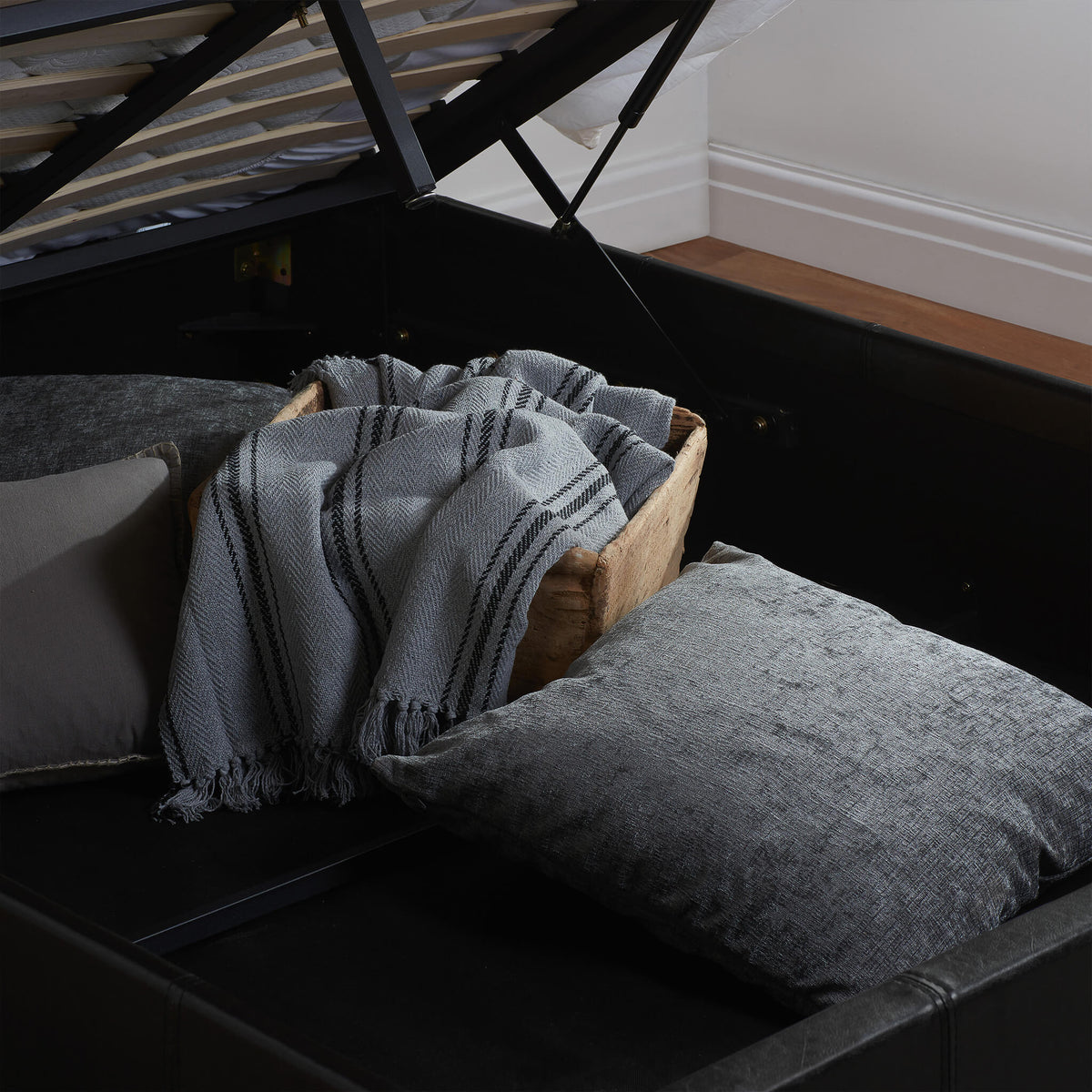 Berlin Black Faux Leather Ottoman Bed Frame