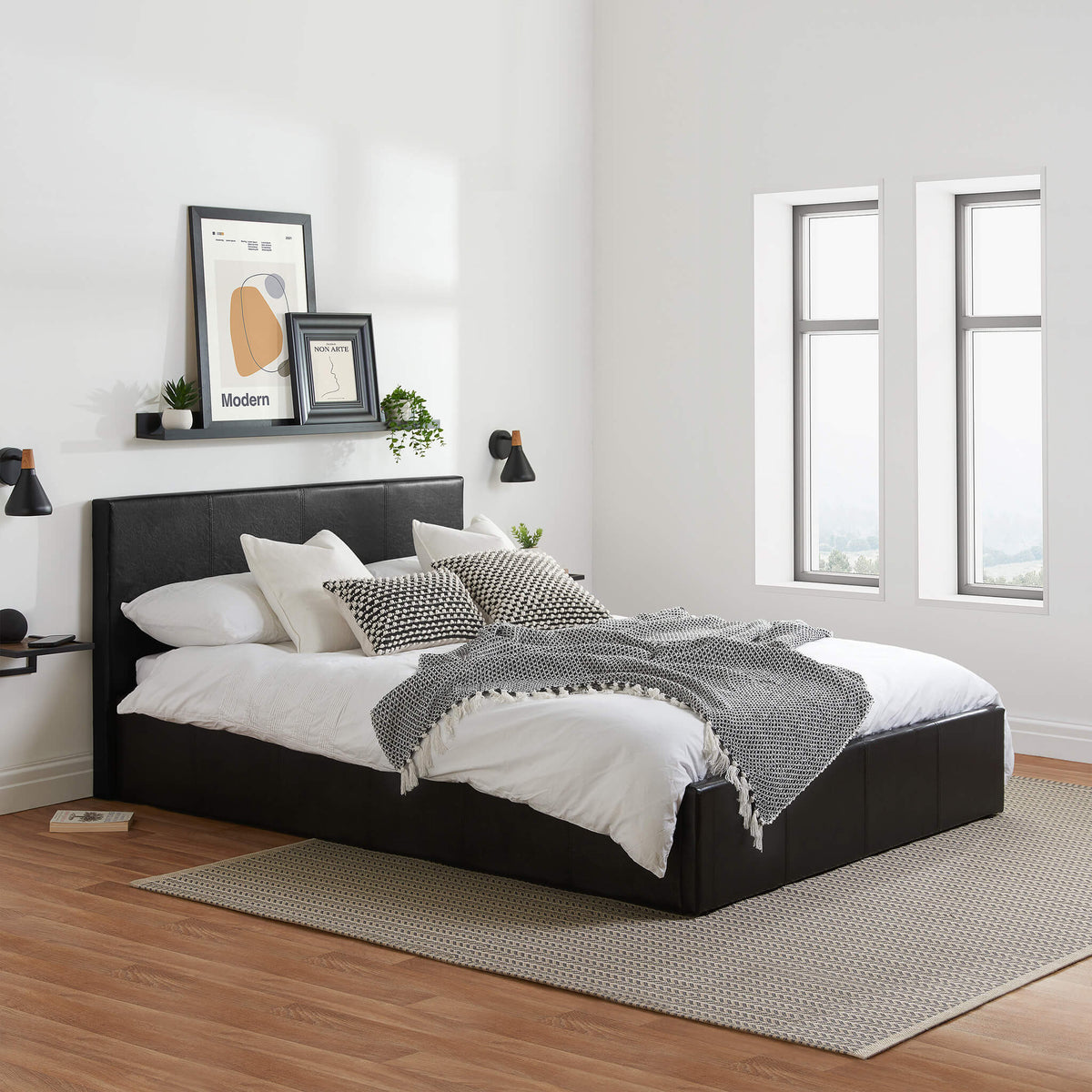 Berlin Black Faux Leather Ottoman Bed Frame