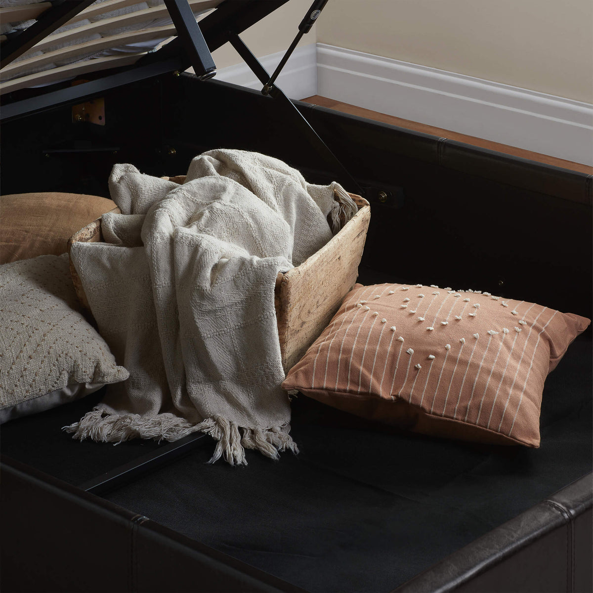 Berlin Brown Faux Leather Ottoman Bed