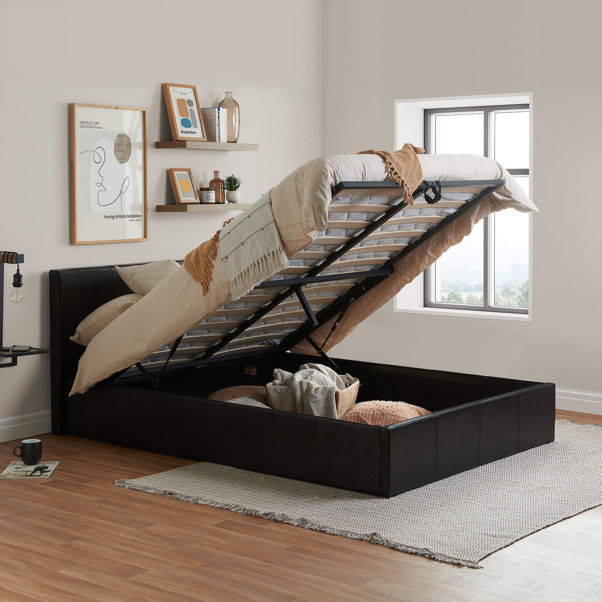 Berlin Brown Faux Leather Ottoman Bed