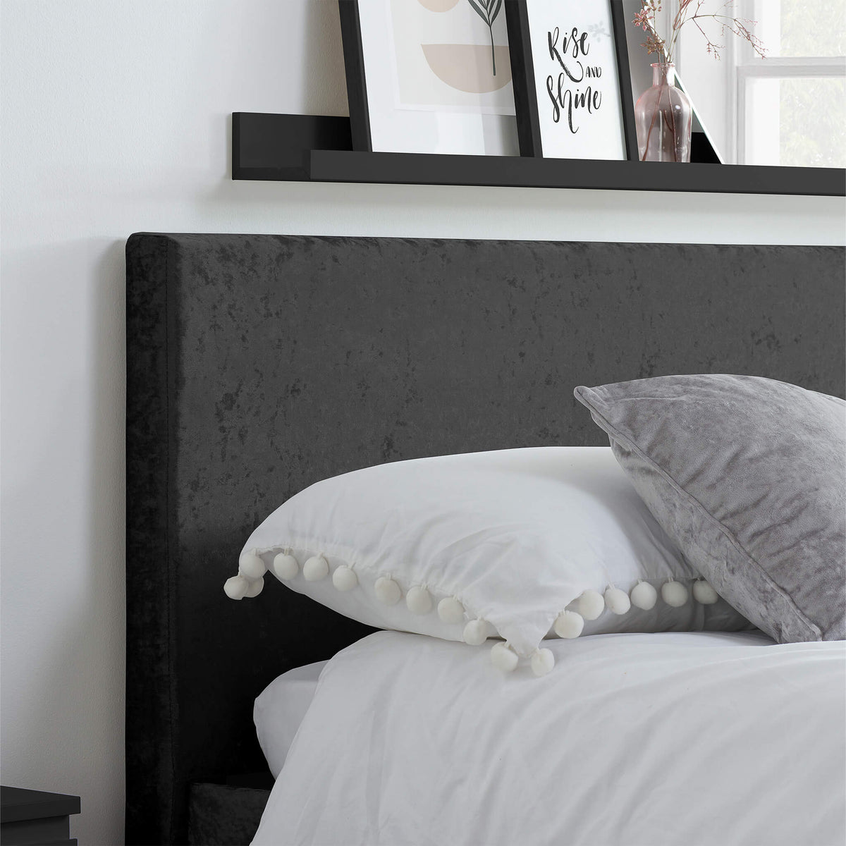 Berlin Black Velvet Fabric Ottoman Bed Frame