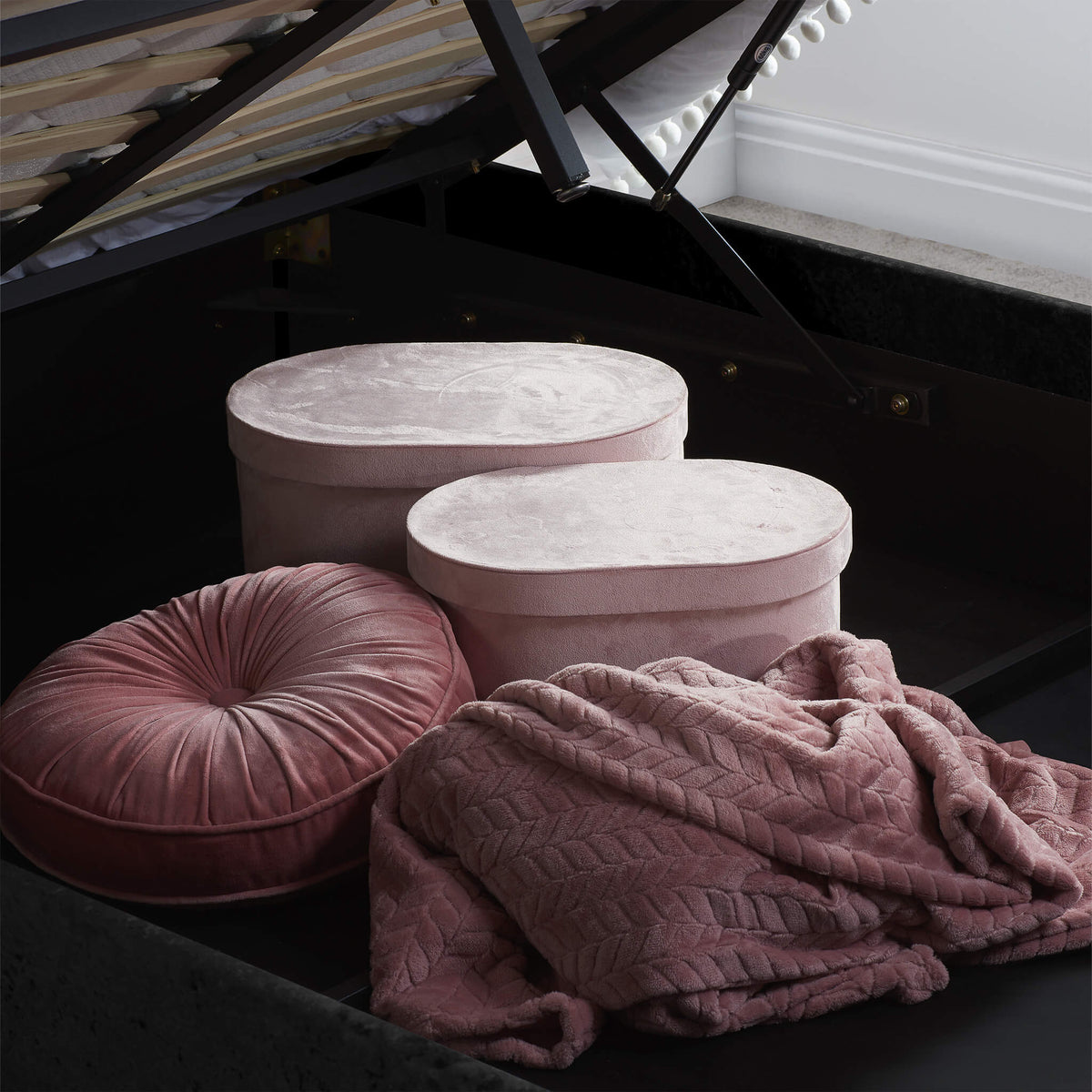 Berlin Black Velvet Fabric Ottoman Bed Frame