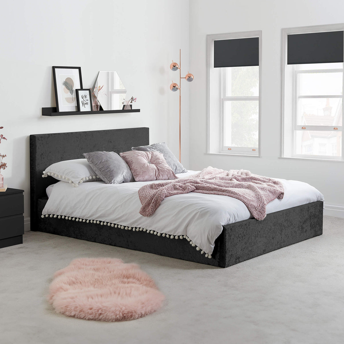 Berlin Black Velvet Fabric Ottoman Bed Frame