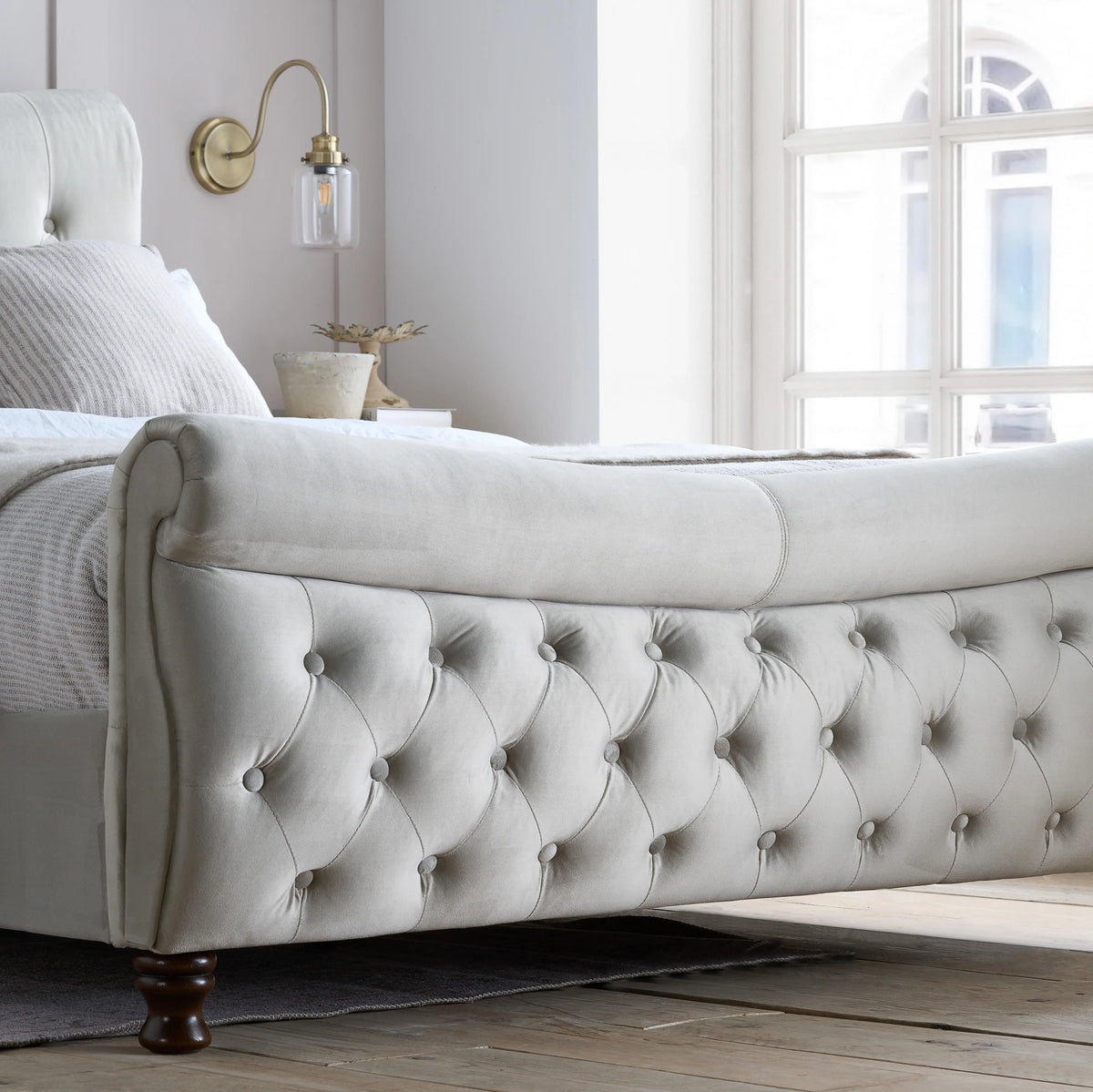 Copenhagen Warm Stone Fabric Bed Frame