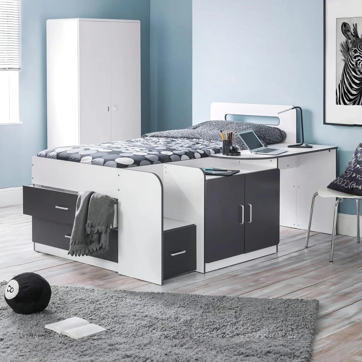 Cookie White and Grey Wooden Cabin Bed