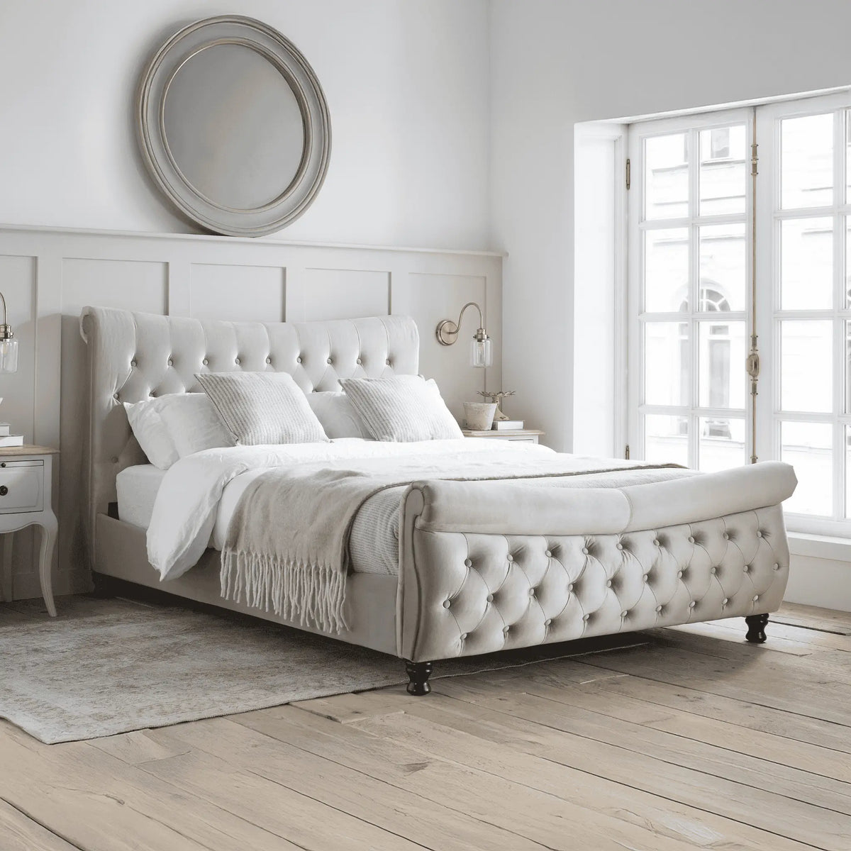 Copenhagen Warm Stone Fabric Bed Frame