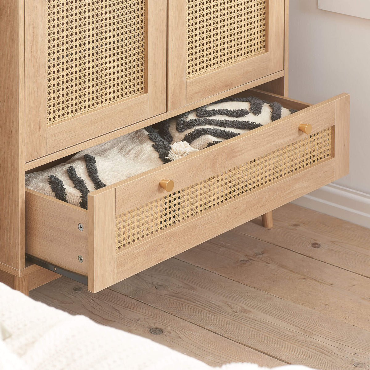 Croxley Oak Rattan 2 Door 1 Drawer Wardrobe
