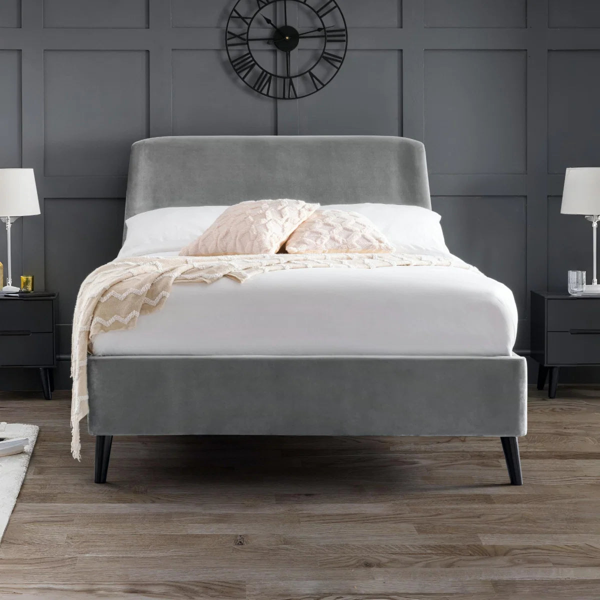 Frida Curved Grey Velvet Bed