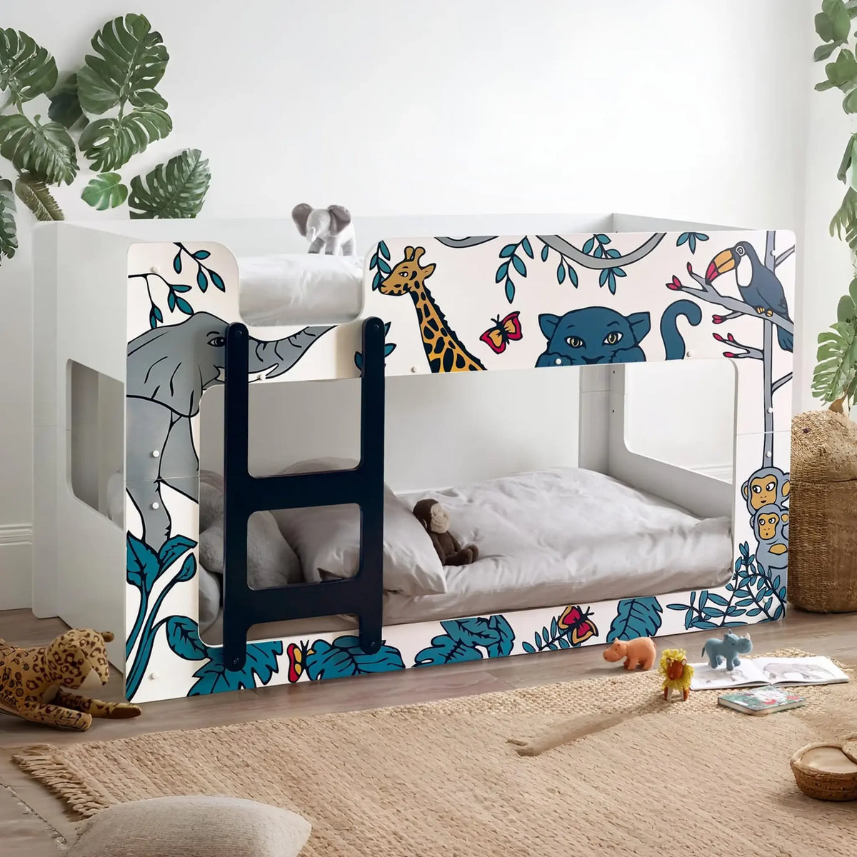 Safari White and Blue Wooden Bunk Bed
