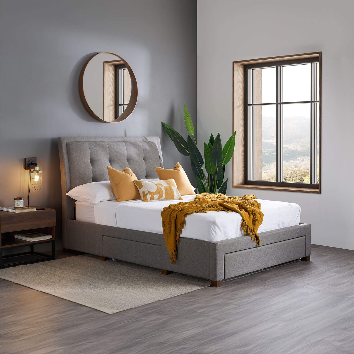 Shelby Grey Fabric Bed