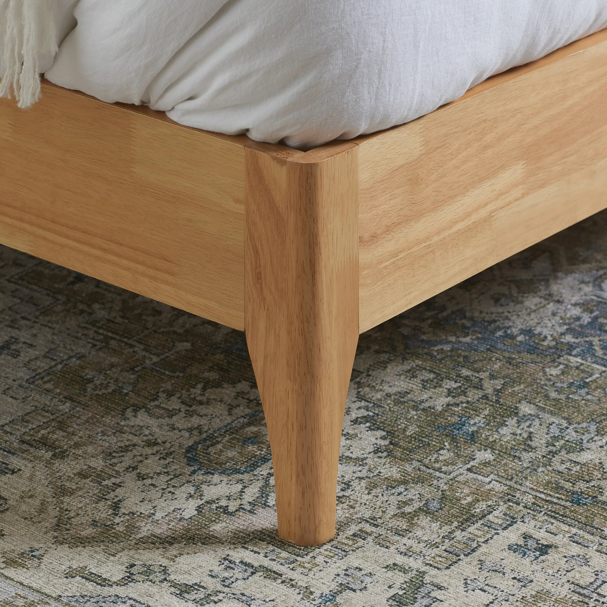 Halfden White Boucle and Wooden Bed