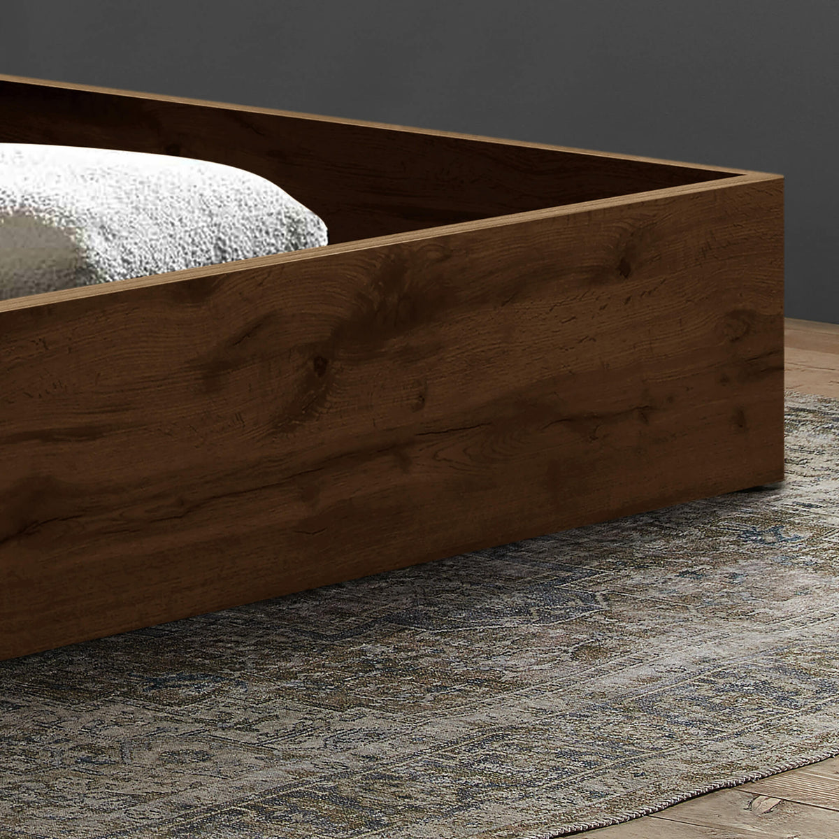 Halfden Boucle and Wooden Ottoman Bed Grey