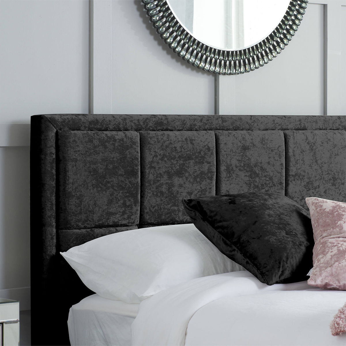 Hannover Black Crushed Velvet Fabric Bed Frame