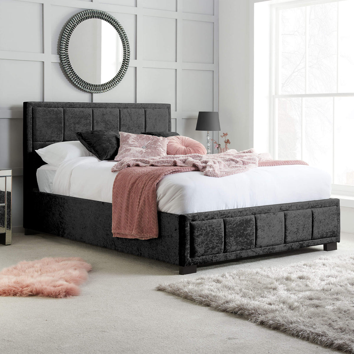 Hannover Black Crushed Velvet Fabric Bed Frame