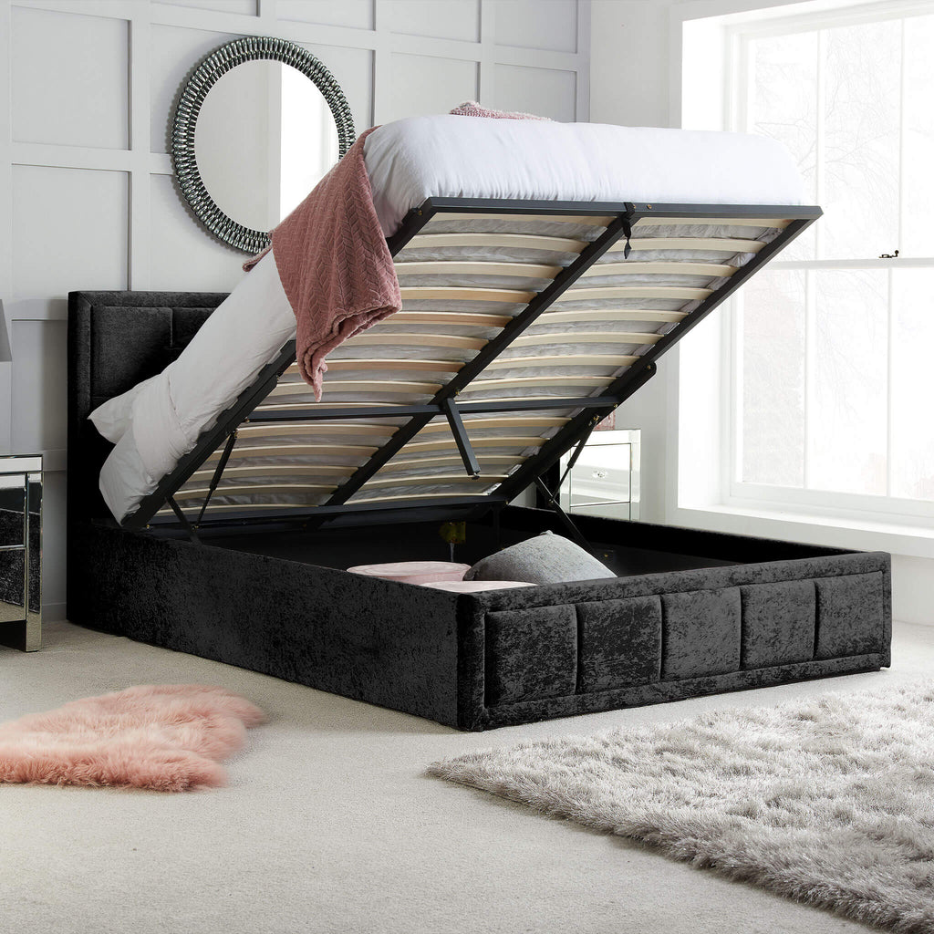 hannover ottoman bed black crushed storage