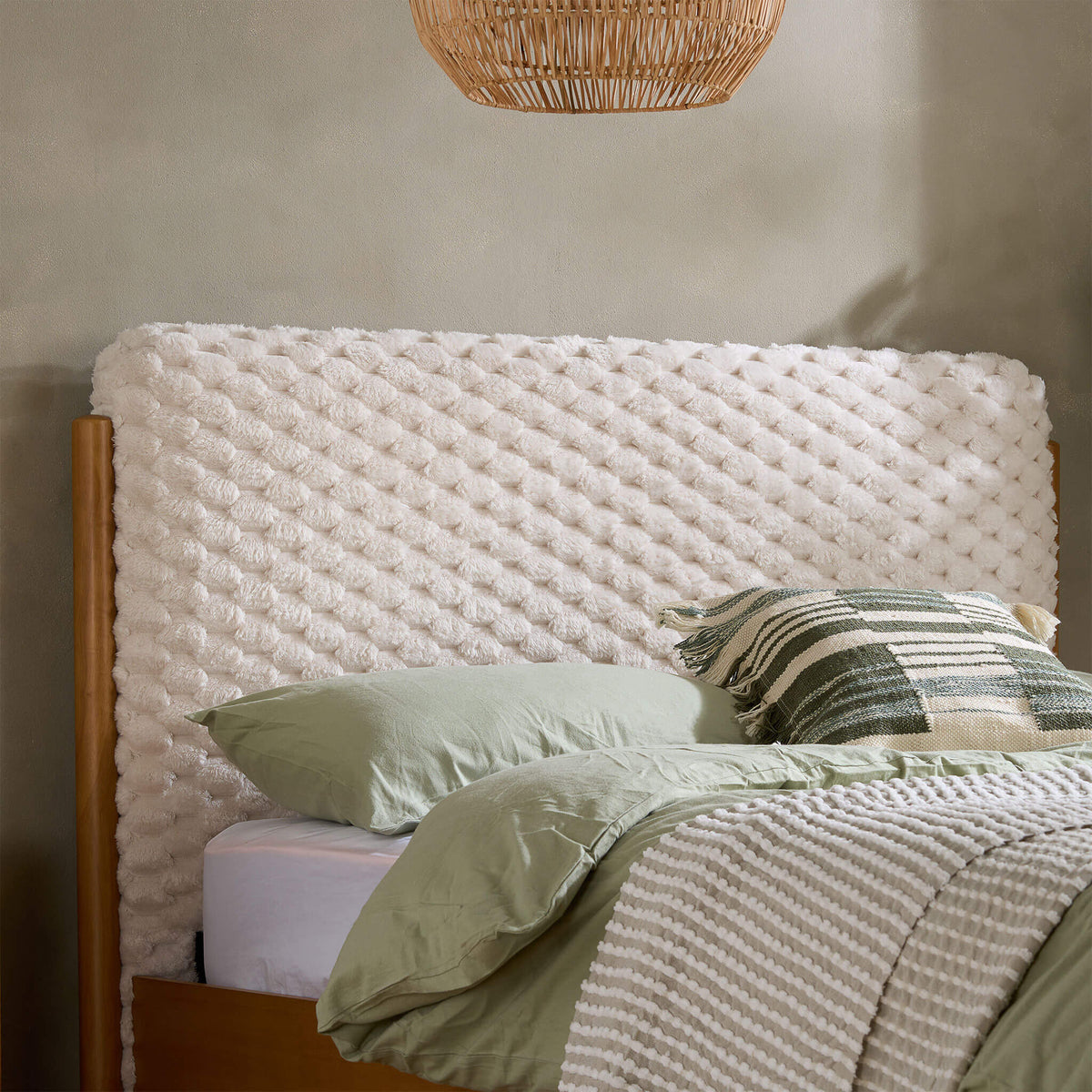 Hatti Cream Wooden Upholstered Bed