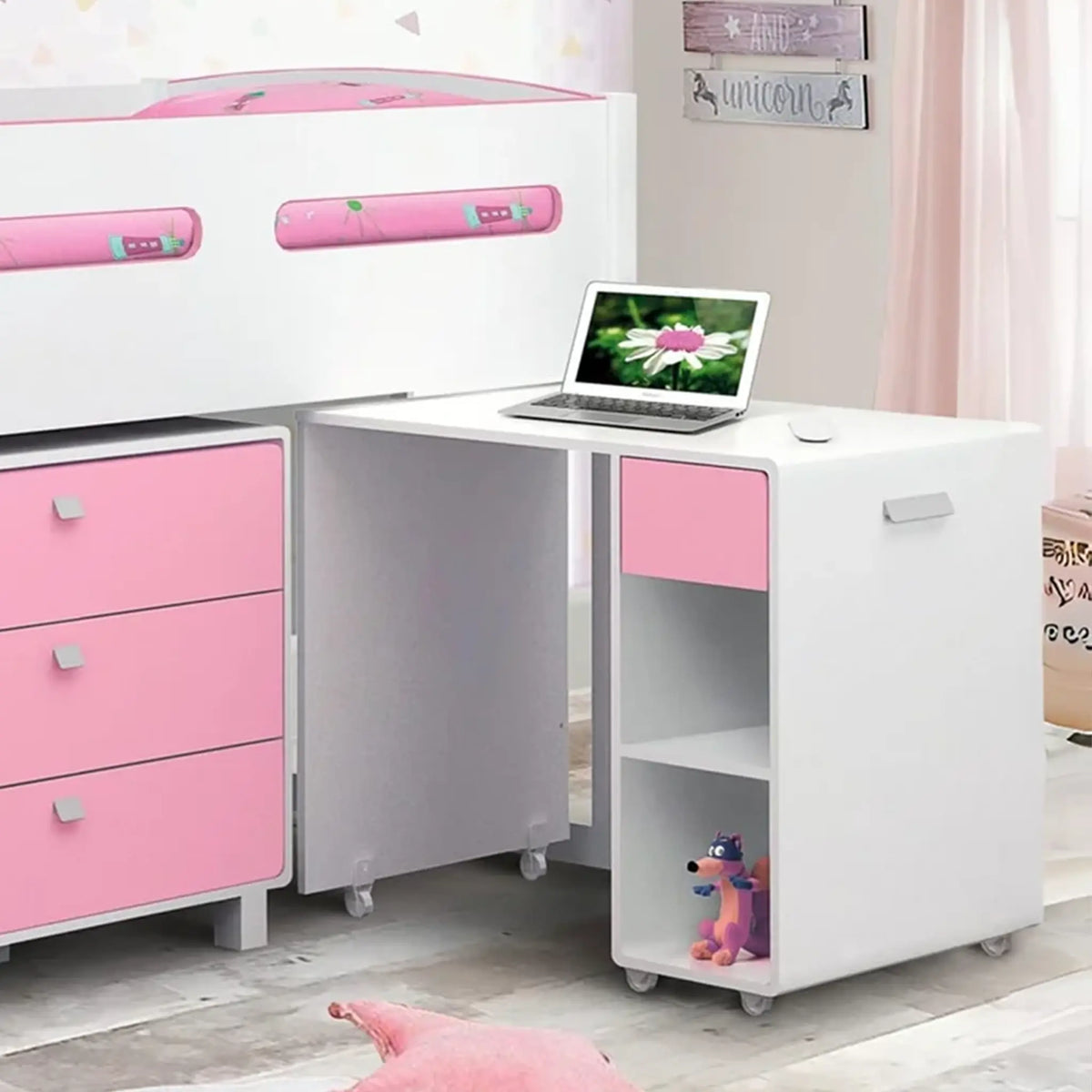 Kimbo Cabin Bed Pink and White Finish