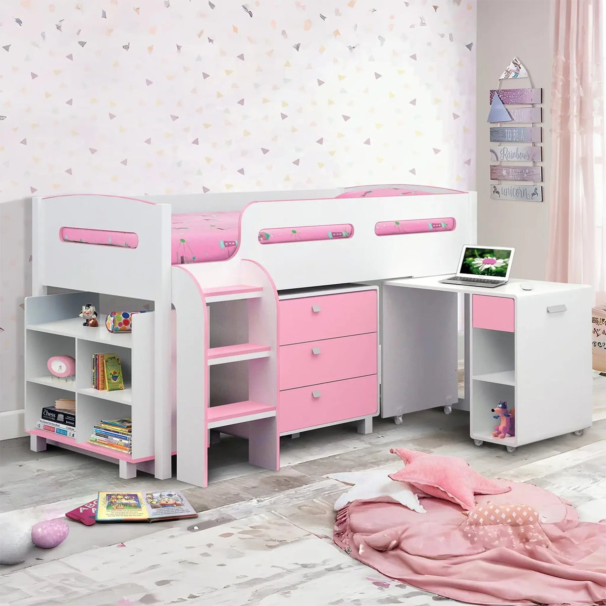 Kimbo Cabin Bed Pink and White Finish