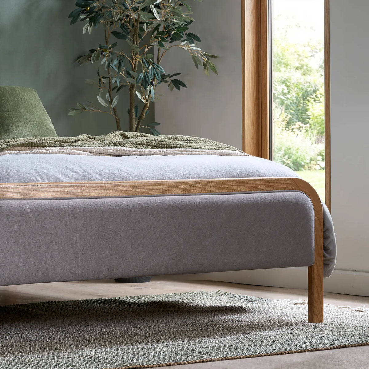 Liana Grey Upholstered Oak Bed