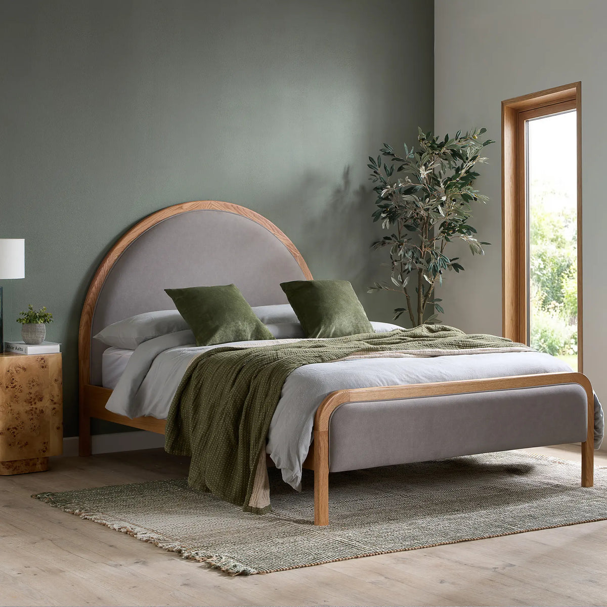 Liana Grey Upholstered Oak Bed