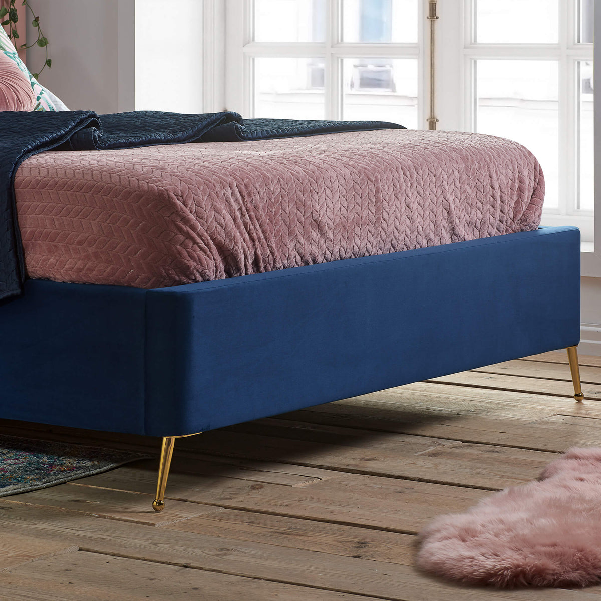 Lottie Blue Upholstered Ottoman Bed