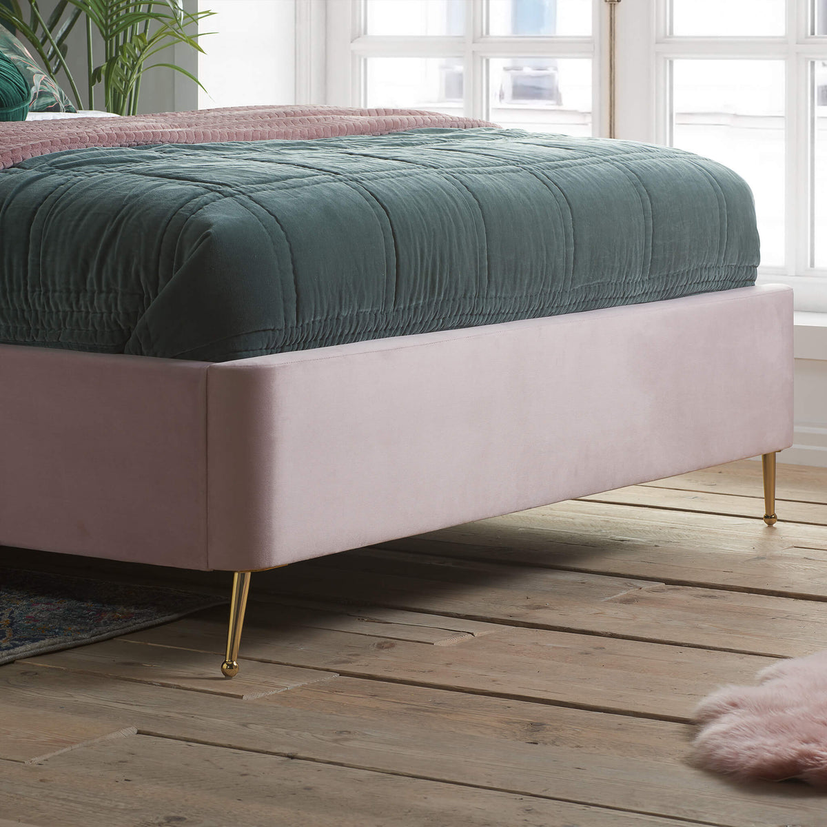 Lottie Pink Upholstered Ottoman Bed