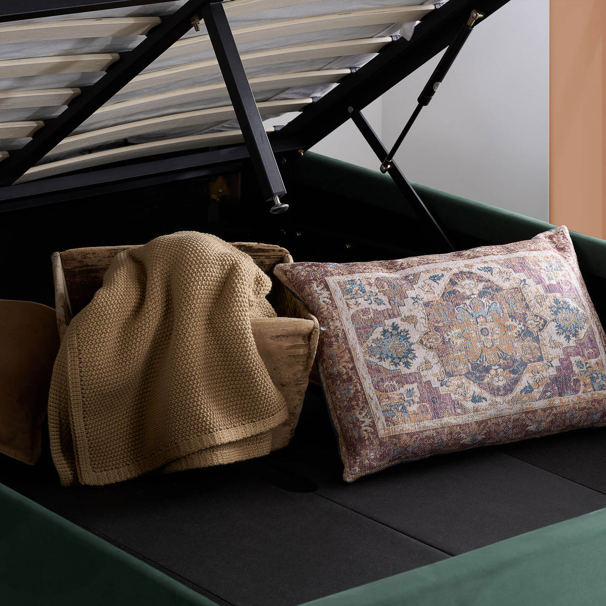 Loxley Ottoman Fabric Bed Green