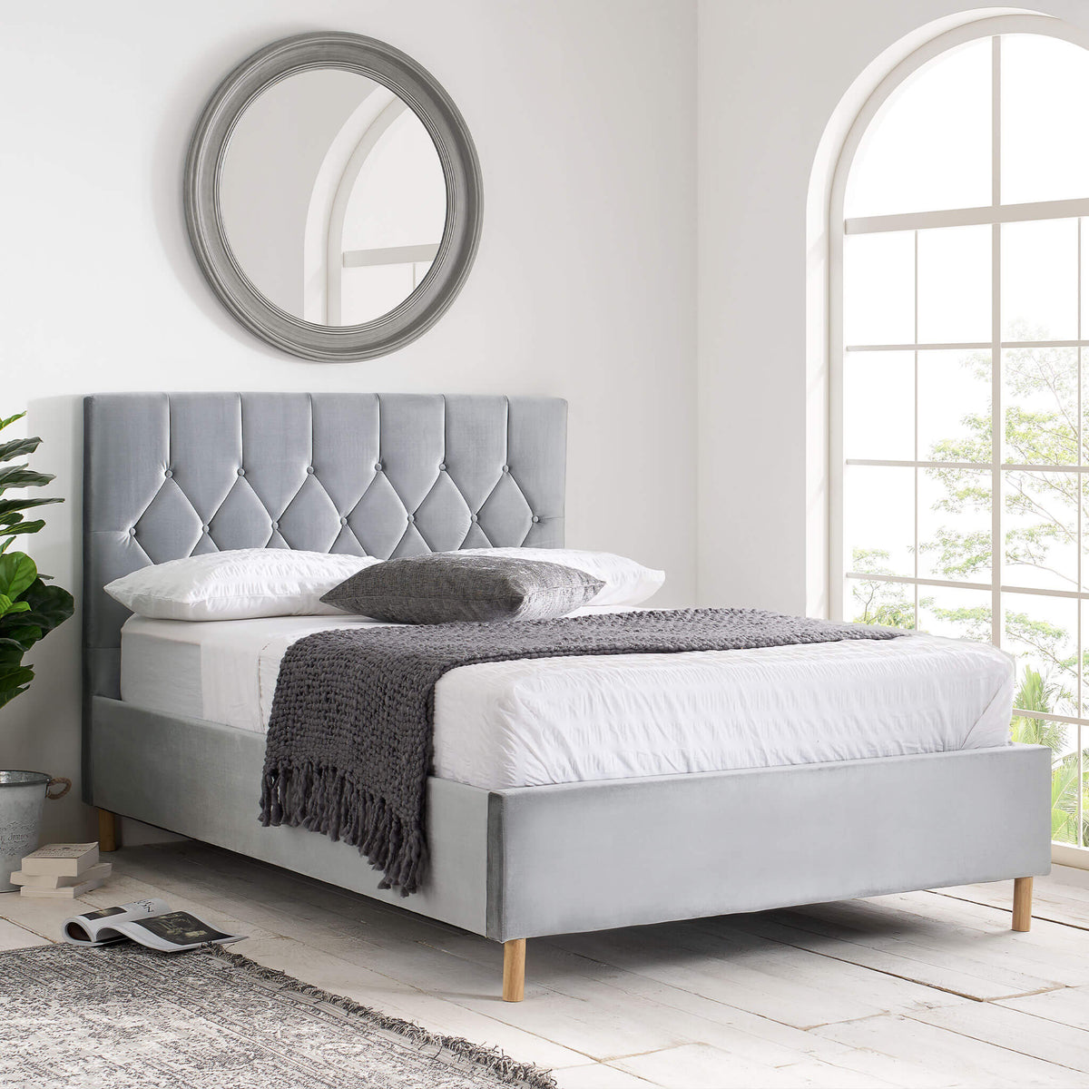 Loxley Fabric Bed Grey