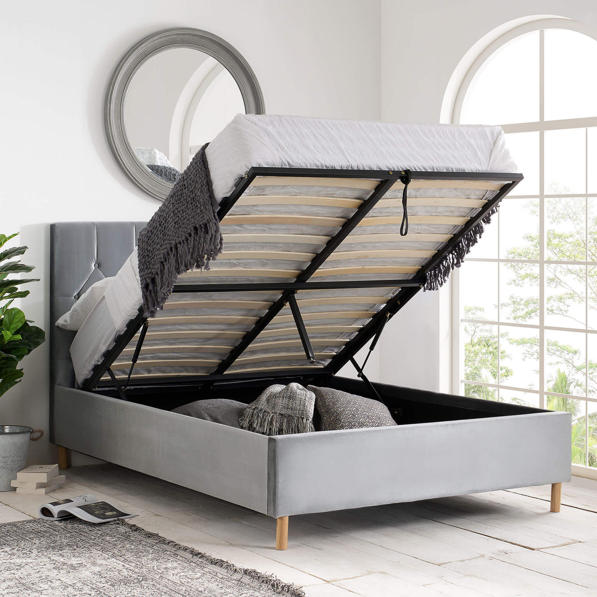 Loxley Ottoman Fabric Bed Grey
