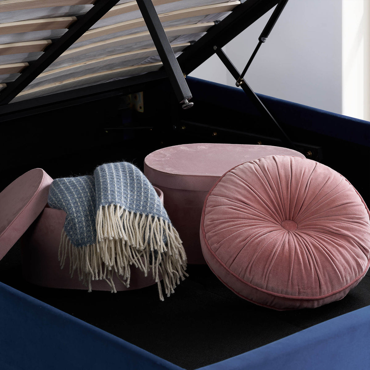Loxley Ottoman Fabric Bed Blue