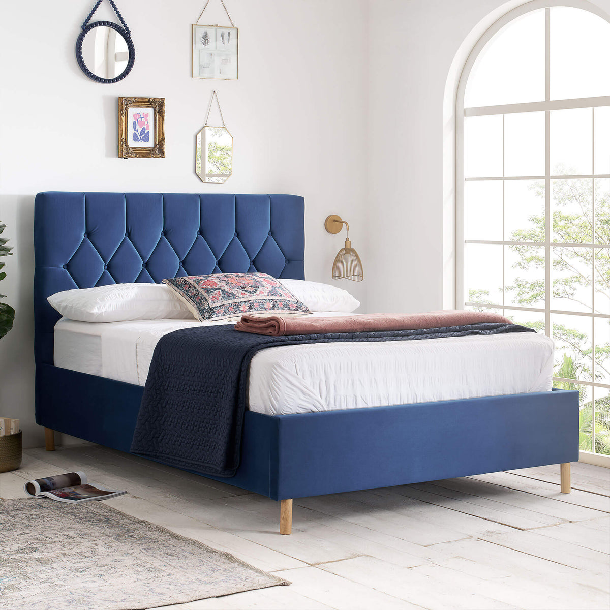 Loxley Ottoman Fabric Bed Blue