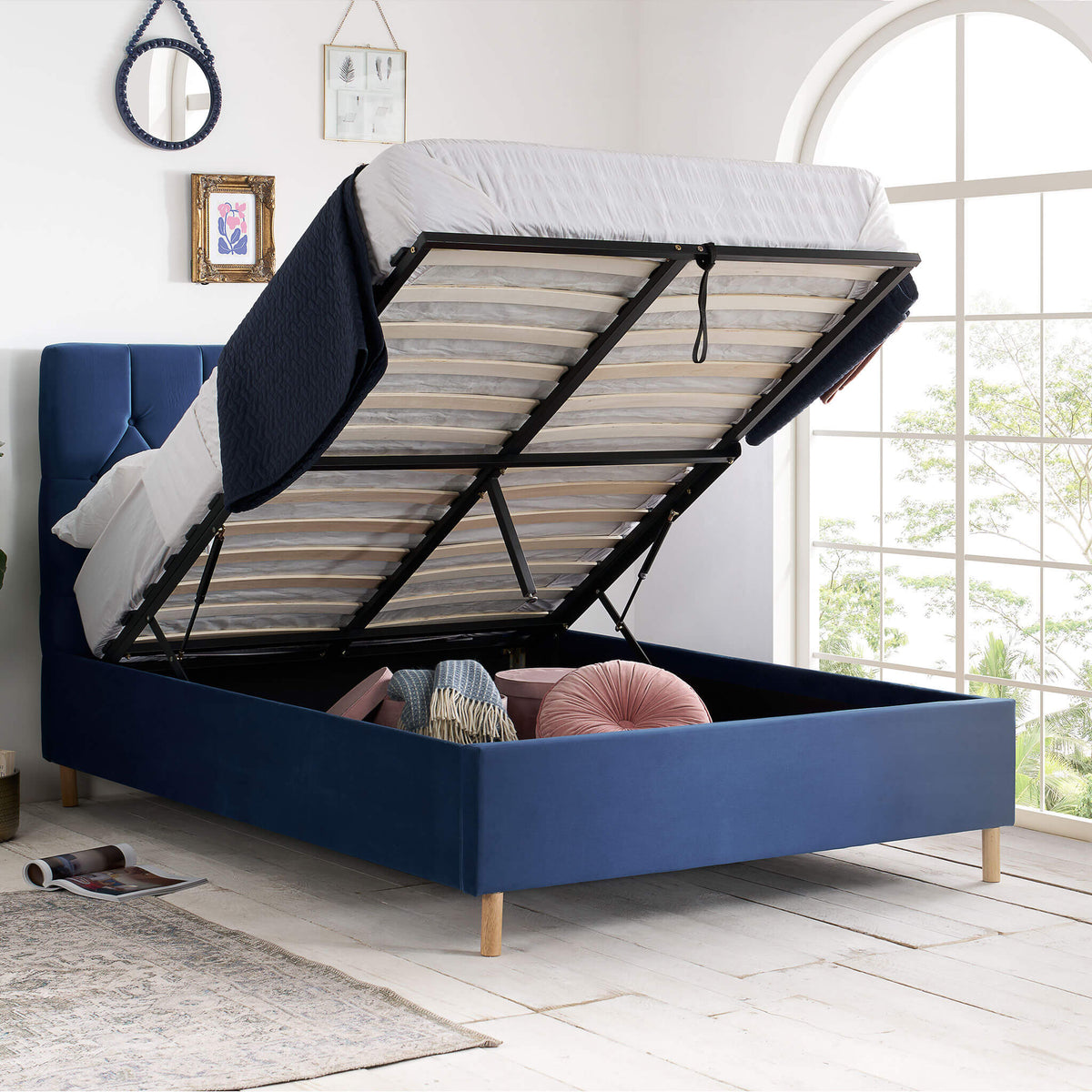 Loxley Ottoman Fabric Bed Blue