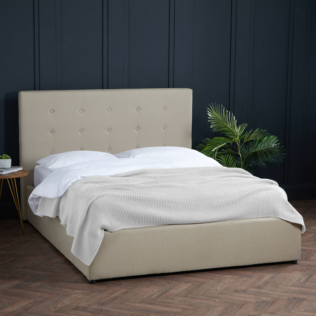 Lucca upholstered ottoman bed beige